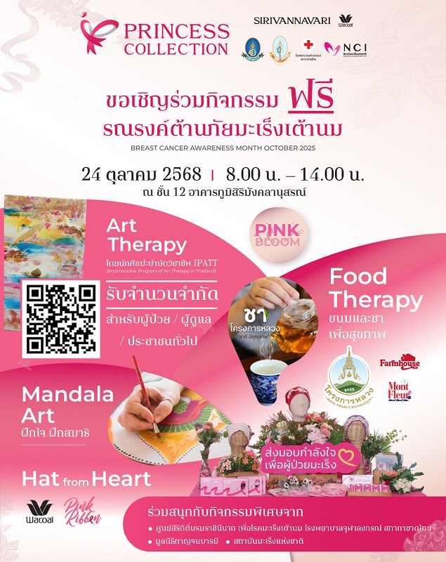 24 ตุลาคม 68 นี้ แบรนด์ SIRIVANNAVARI และ WACOAL เชิญชวนร่วมสร้างสรรค์ “พลังชมพู” ในกิจกรรม “Pink Bloom” พร้อมเปิดโครงการ Princess Collection 2025 รายได้สนับสนุน ด้านมะเร็งเต้านม ในเดือนแห่งการรณรงค์ตระหนักรู้มะเร็งเต้านม ทั่วโลก
