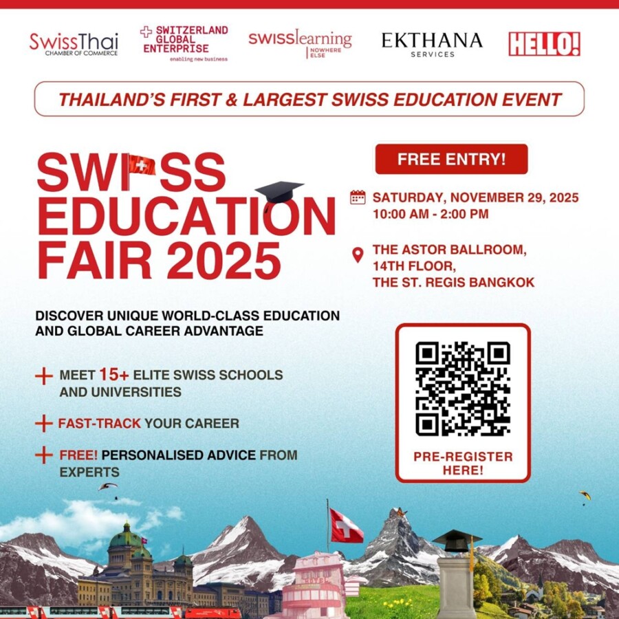“SWISS EDUCATION FAIR 2025” งานแนะแนวศึกษาครั้งใหญ่ของไทย รวมกว่า 15 สถาบันชั้นนำจากสวิตเซอร์แลนด์ไว้ในที่เดียว